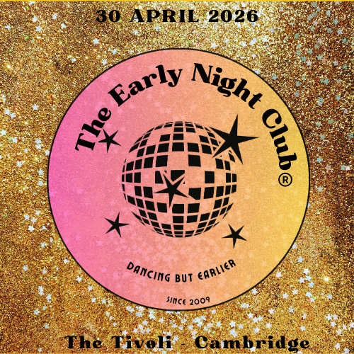 Early night club logo on glitte background, we are golden early night club 30 april